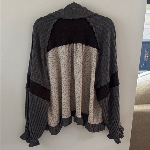 POL Ribbed Patchwork Open Cardigan - Gray & Cream - Picture 3 of 3